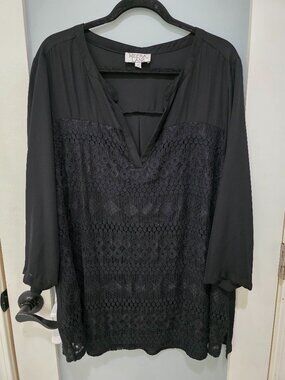 Meera Lane Plus Size 2X Black Blouse – Flowy Tunic Top w/ Back Detail